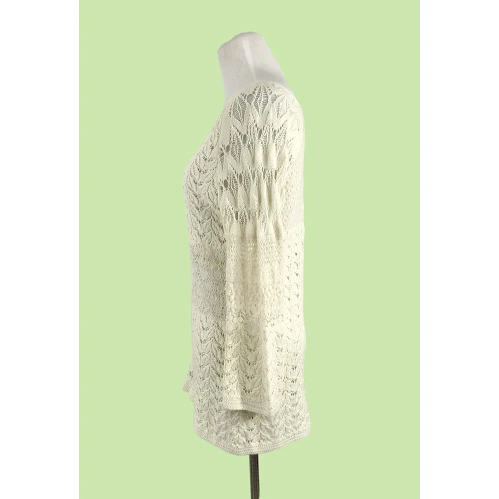 Lucky Brand Women's S‎ Small Lace Crochet Top Bell Sleeve Cream Boho Romantic